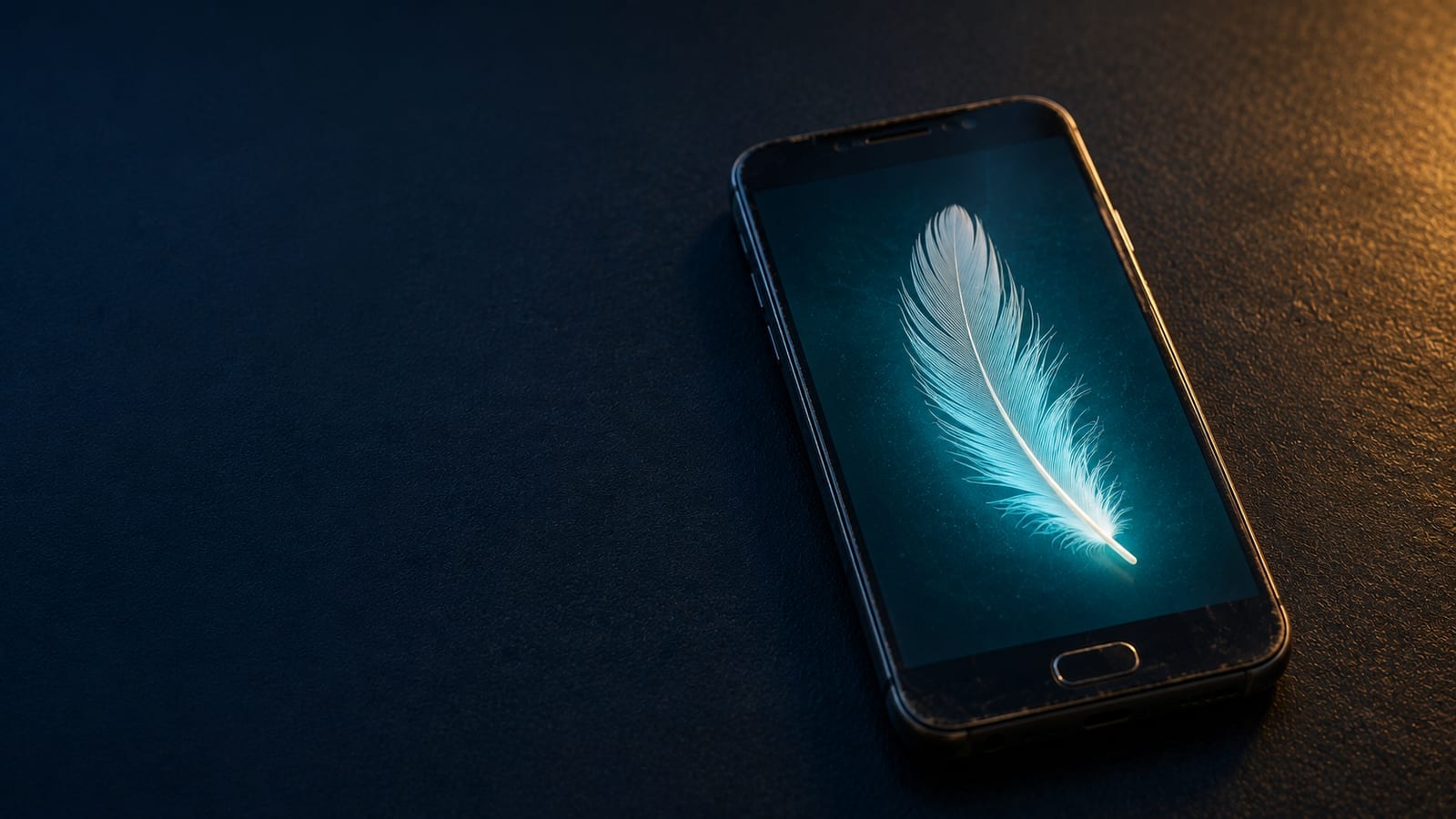 Old Android phone with a feather and size badge, symbolizing lightweight Android apps for old phones