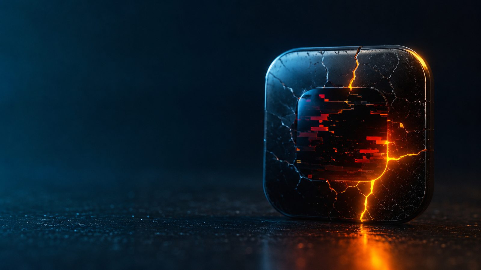 Cracked Android app icon behind a warning shield representing mod APK site security risks
